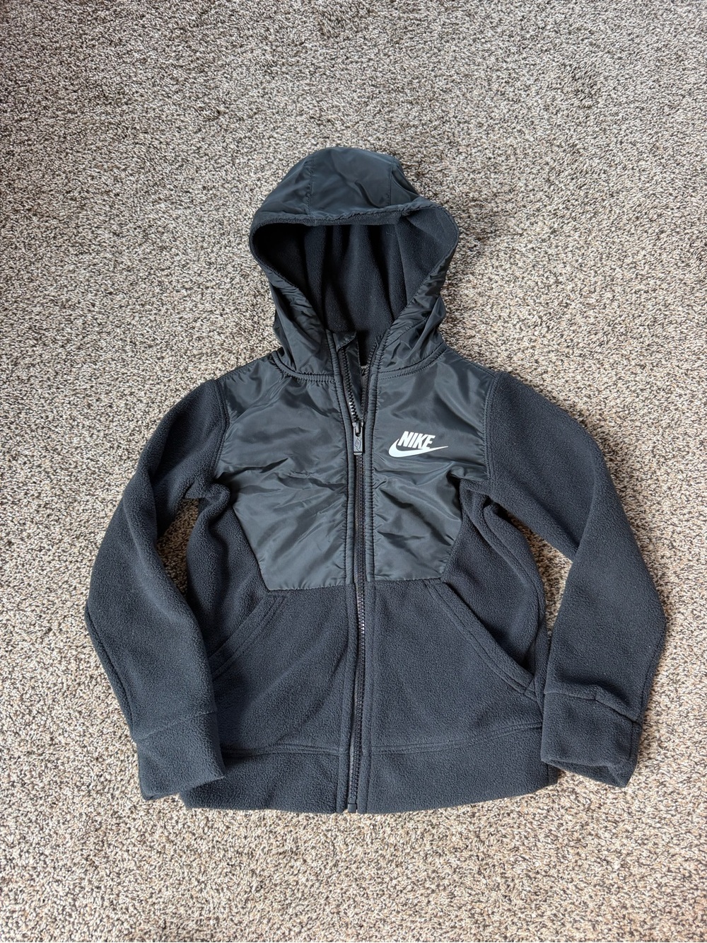 Nike Black Kids' Hooded Fleece Jacket with Quilted Chest